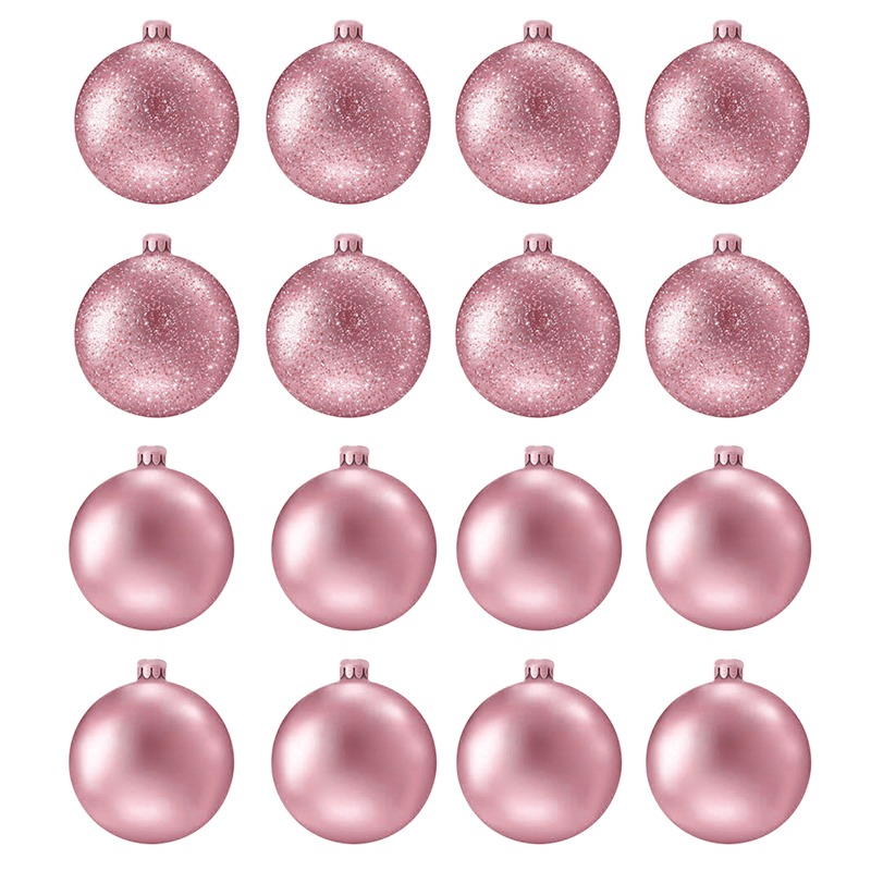 16 Boules de Décoration Pour Sapin - Rose (KM805)