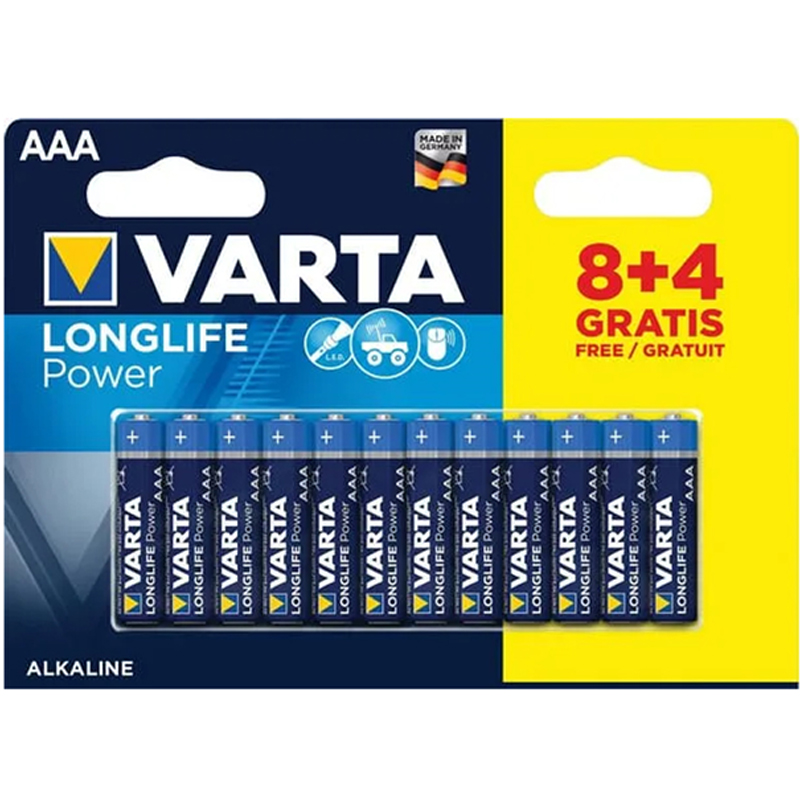12x Piles Alcaline VARTA Long Life Power/ High Energy AAA 1.5V
