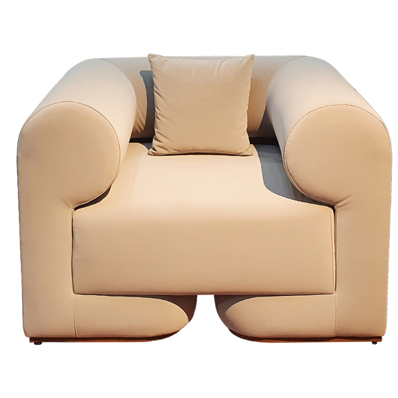 Fauteuil De Bureau En Simili Cuir Avec Accoudoirs & Coussin - Beige