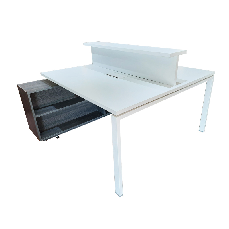 Bureau De Travail Avec Séparation Lumineuse & Meuble De Rangement En MDF - Blanc & Gris Roncal