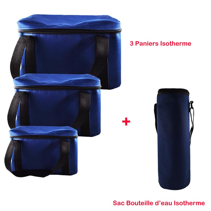 Pack Trois Paniers + Sac Bouteille Isotherme - Bleu