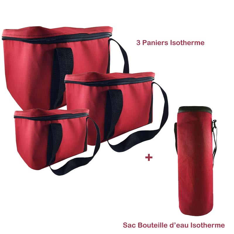 Pack Trois Paniers + Sac Bouteille Isotherme - Rouge