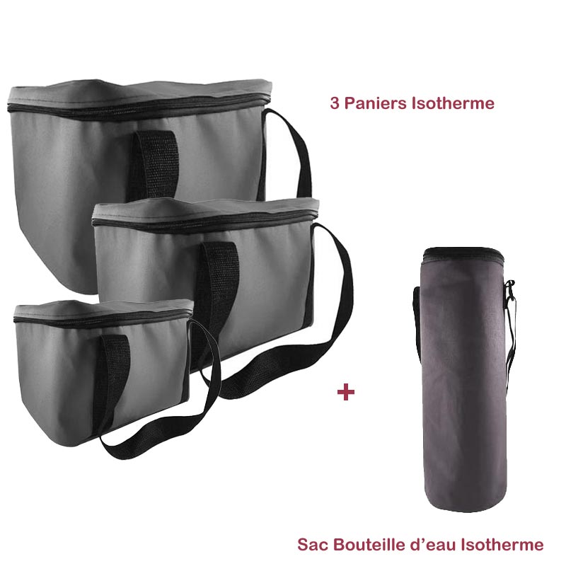 Pack Trois Paniers + Sac Bouteille Isotherme - Gris