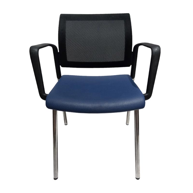Chaise Visiteur Avec Dossier Perforée & Accoudoirs Fixe - Noir&Bleu (CH0040)