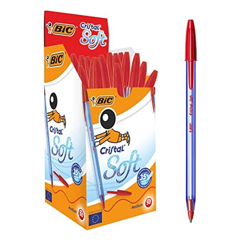 Boîte de 50 Stylos BIC Cristal Soft - Rouge