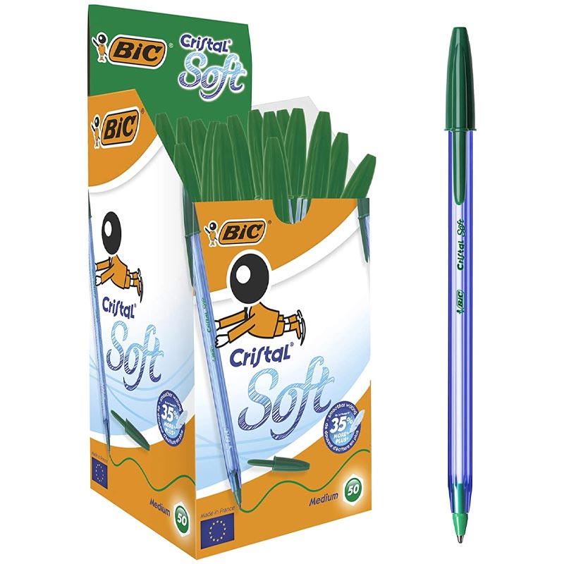 Boîte de 50 Stylos BIC Cristal Soft - Vert