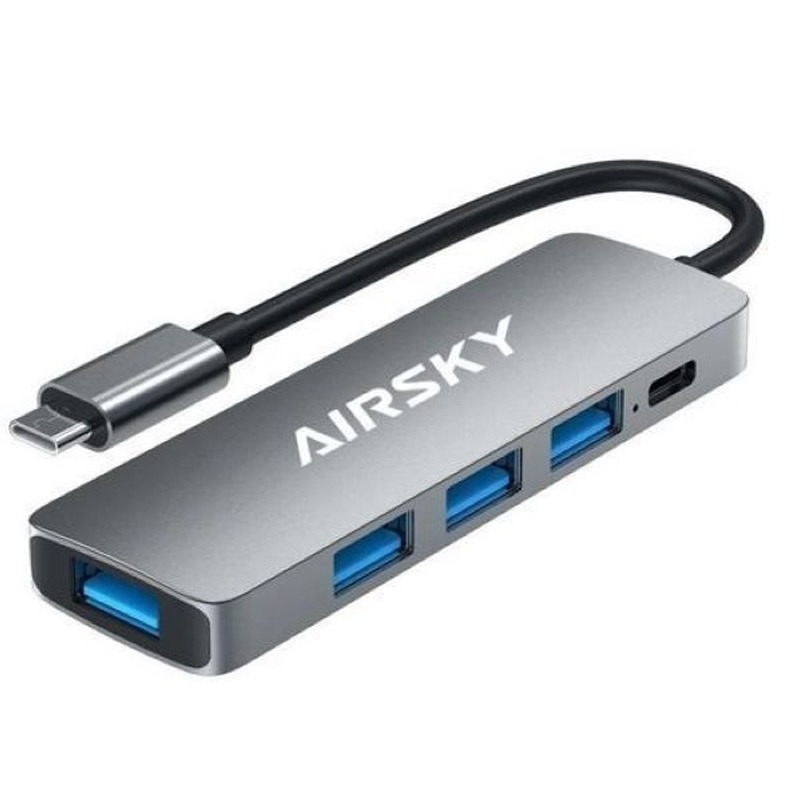 Adaptateur AIRSKY USB Type C 5 EN 1 PD+4USB 3.0 - Gris