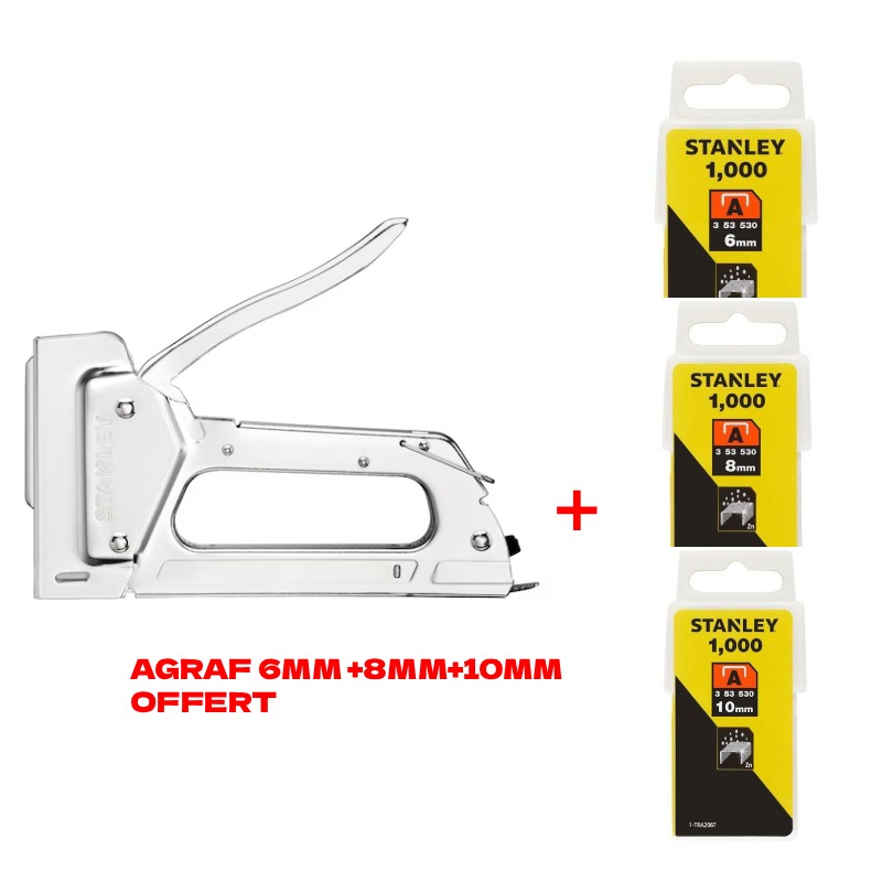 AGRAFEUSE STANLEY CORPS ACIER - 6-TR45 AVEC AGRAF 6MM +8MM+10MM