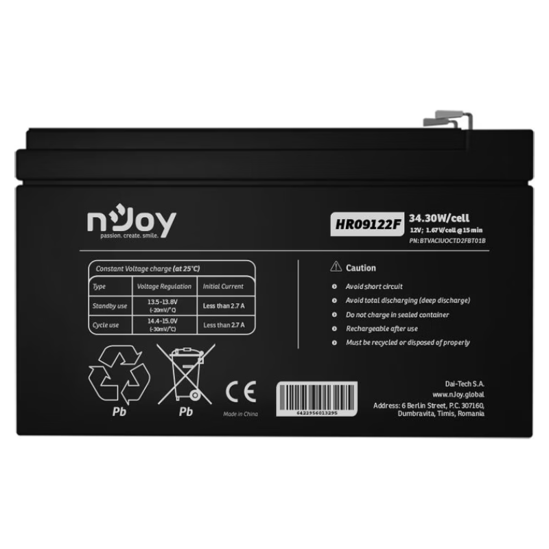 Batterie Au AGM plomb-acide NJOY 12 V 9 Ah