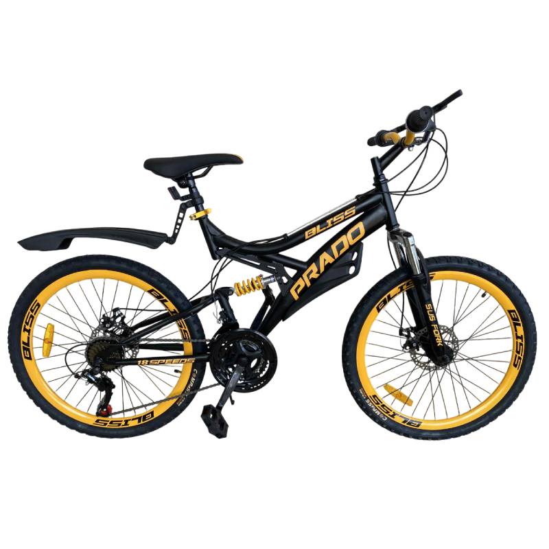 Bicyclette VTT PRADO Bliss Double Jante 18 Vitesse 24'' - Noir Jaune