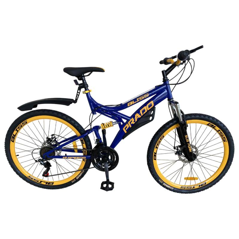 Bicyclette VTT PRADO Bliss Double Jante 18 Vitesse 26'' - Bleu Jaune