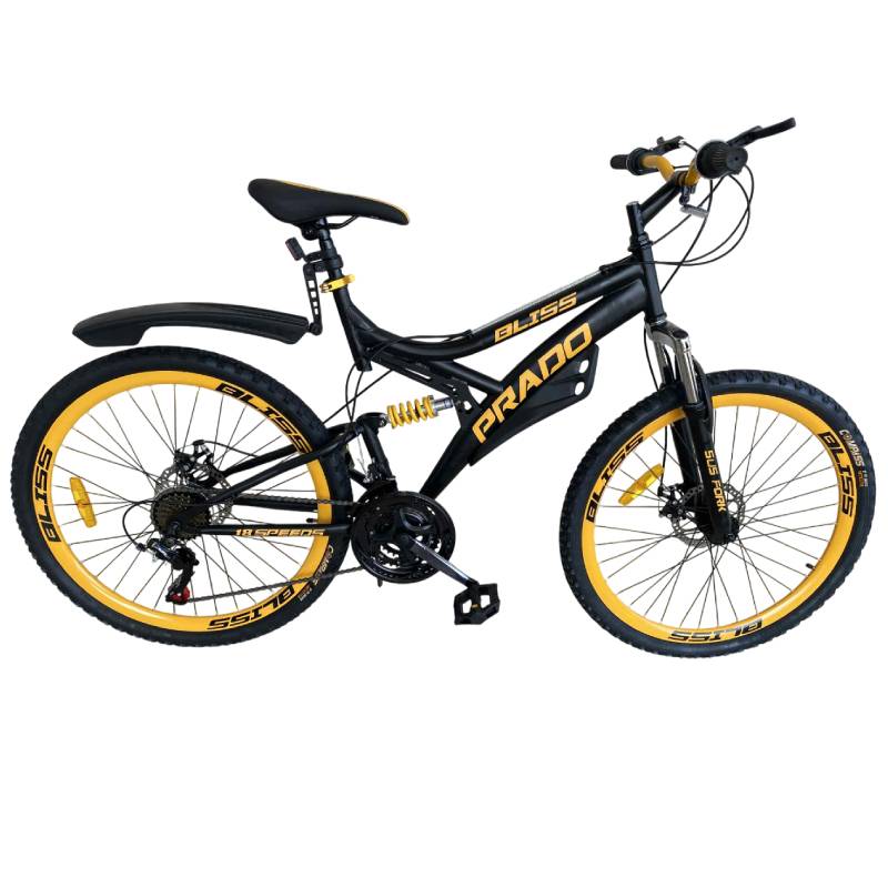 Bicyclette VTT PRADO Bliss Double Jante 18 Vitesse 26'' - Noir Matt Jaune