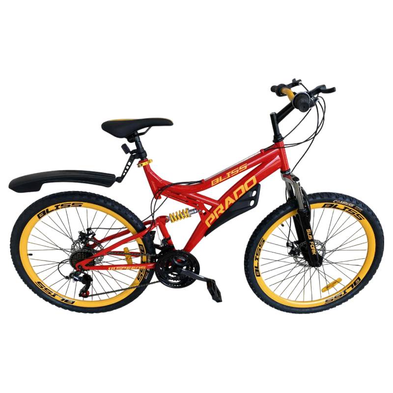 Bicyclette VTT PRADO Bliss Double Jante 18 Vitesse 26'' - Noir Rouge Jaune