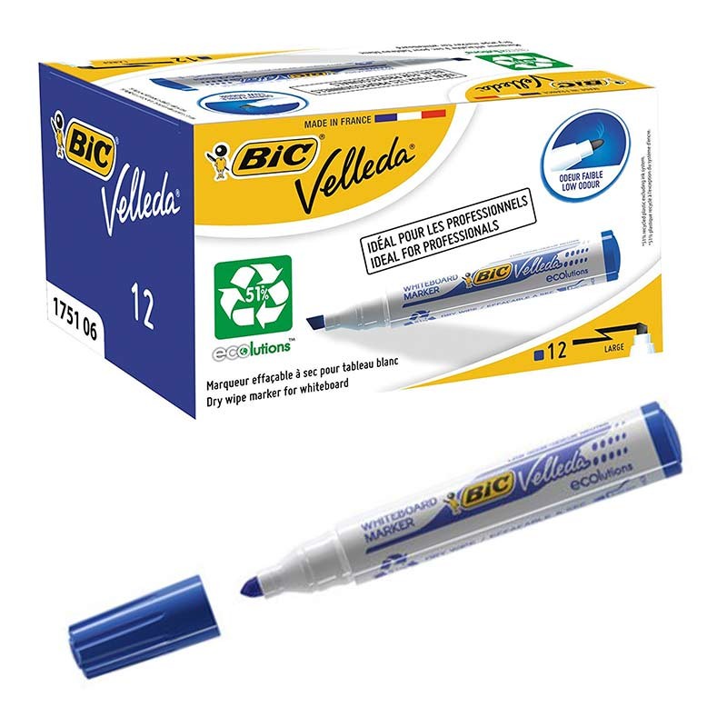 Pack de 12 Marqueurs BIC Velleda 1707 Ecolutions Bleu