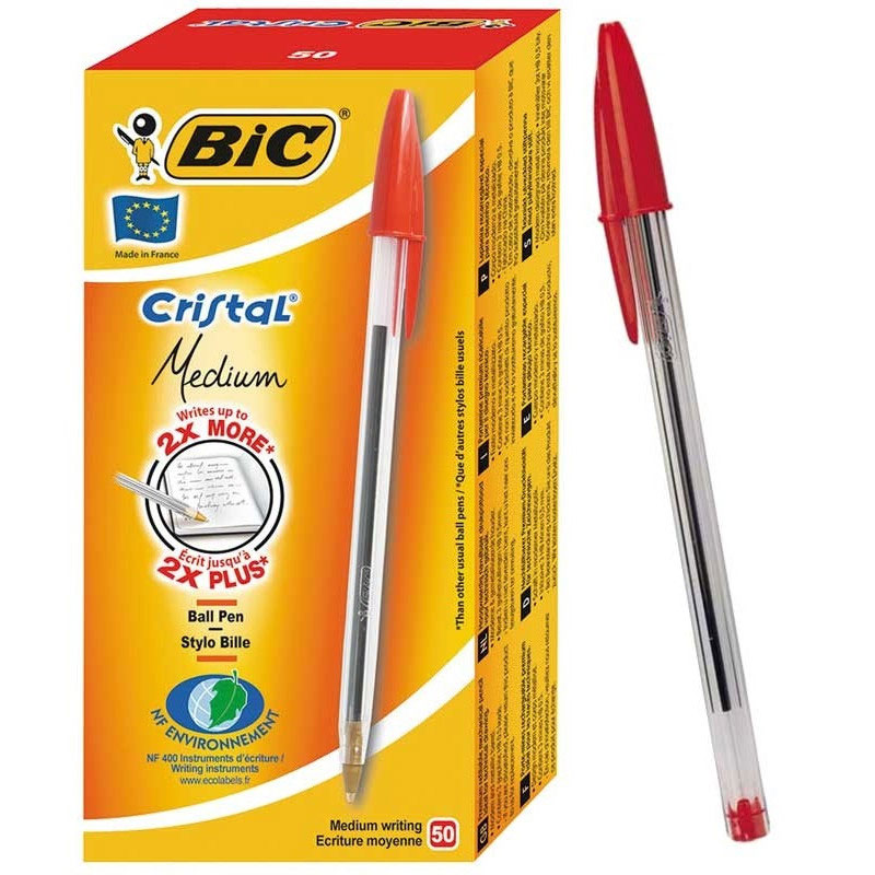 Pack de 50 Stylos BIC à bille Cristal Medium - Rouge