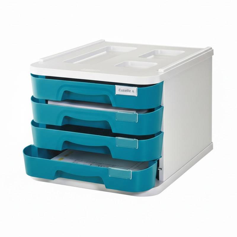 Bloc 4 tiroirs Faibo Avec Blocage et Porte‑Étiquette - Bleu turquoise