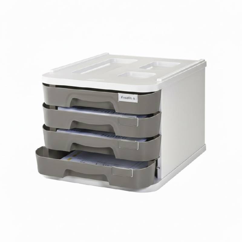 Bloc 4 tiroirs Faibo Avec Blocage et Porte‑Étiquette - Gris