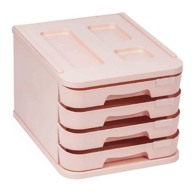 Bloc 4 tiroirs Faibo Avec Blocage et Porte‑Étiquette - Rose Pastel