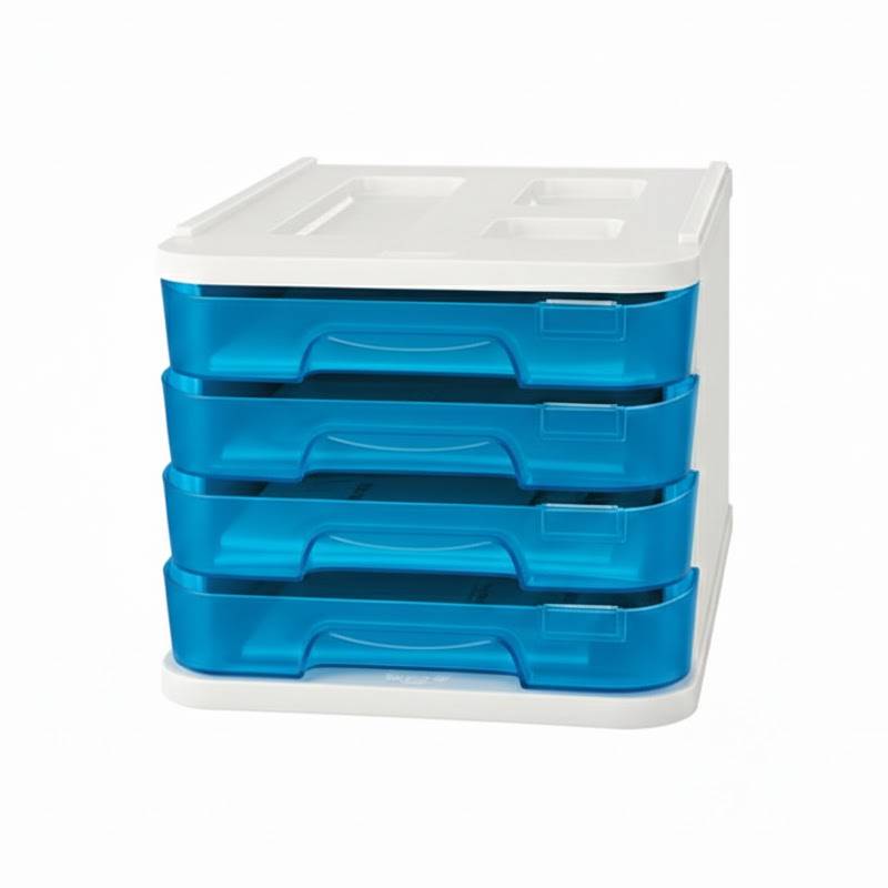 Bloc 4 Tiroirs Faibo Transparent Avec Porte‑Étiquette - Bleu