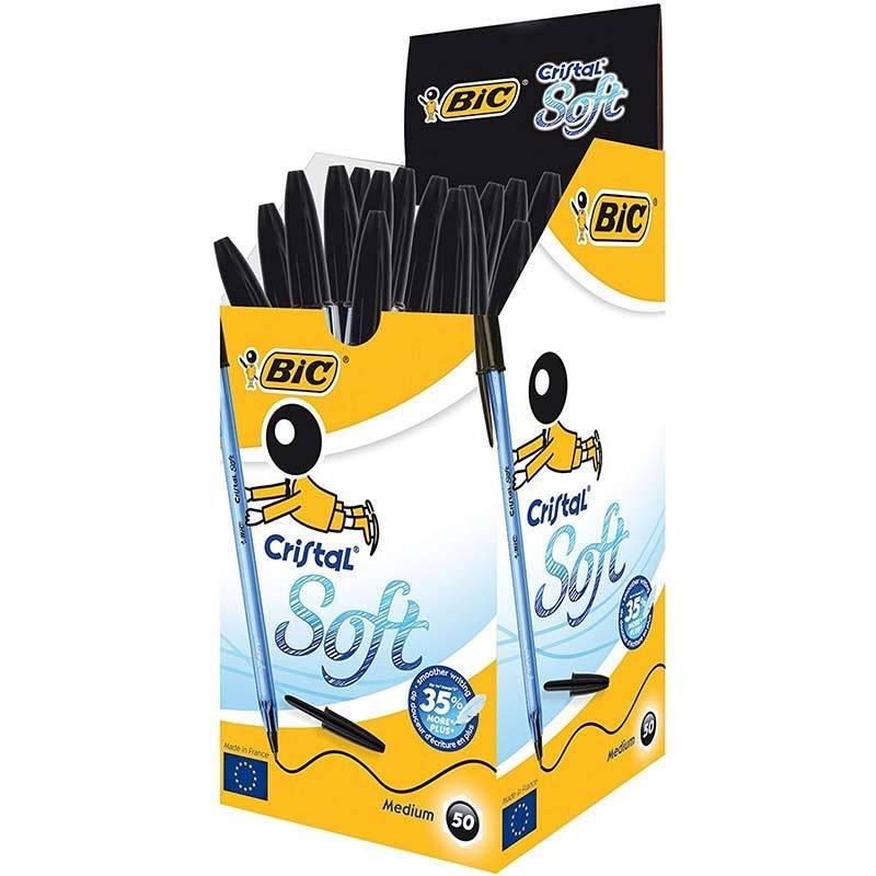 Boîte de 50 Stylos BIC Soft Cristal - Noir
