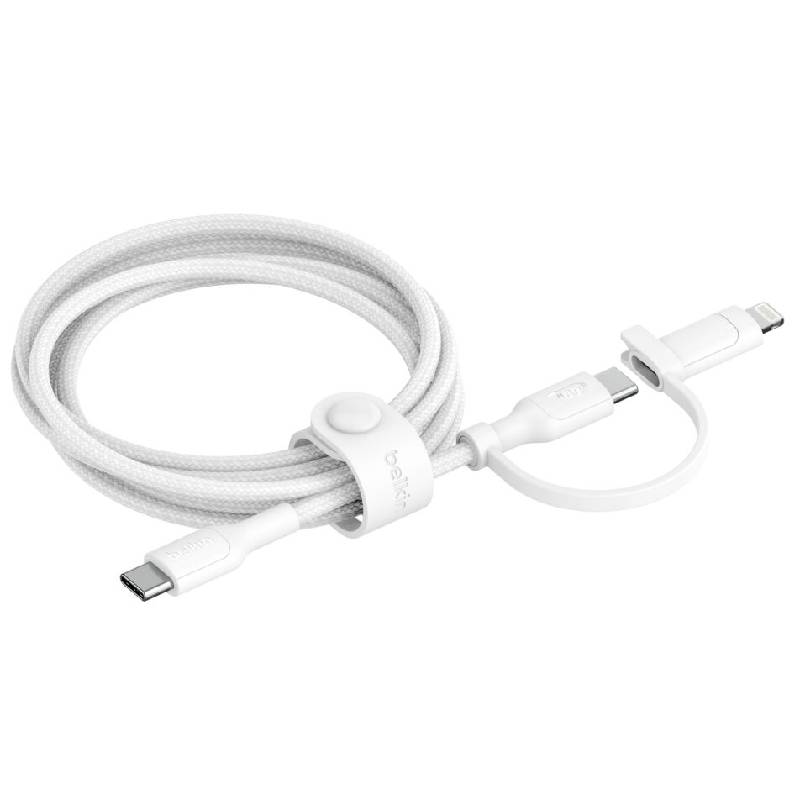 Câble De Charge BELKIN 2en1 USB-C Vers USB-C et Lightning - Blanc