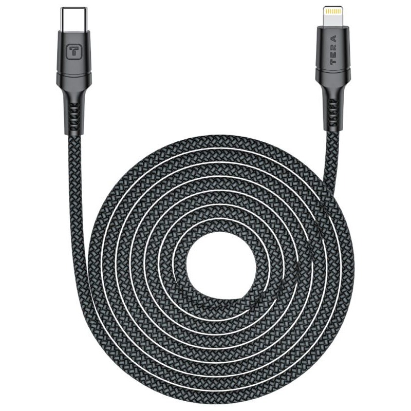 Câble De Charge tressé en PVC TERA type C vers Lighting - Noir