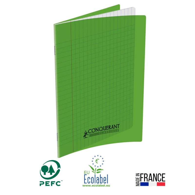 Cahier Piqûre CONQUERANT 96 Pages Seyès 90gr 17x22 cm - Vert