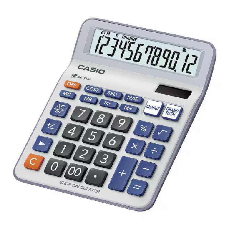 Calculatrice CASIO 12 Chiffres Avec Pile+Solaire - Gris
