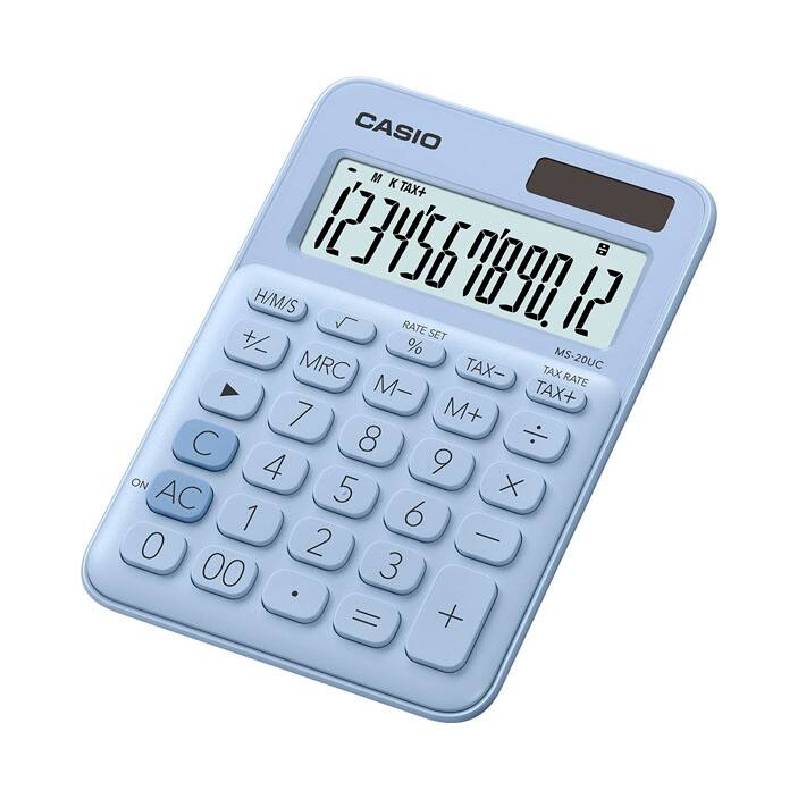 Calculatrice CASIO 12 Chiffres Avec Taxe Pile+Solaire - Bleu Ciel