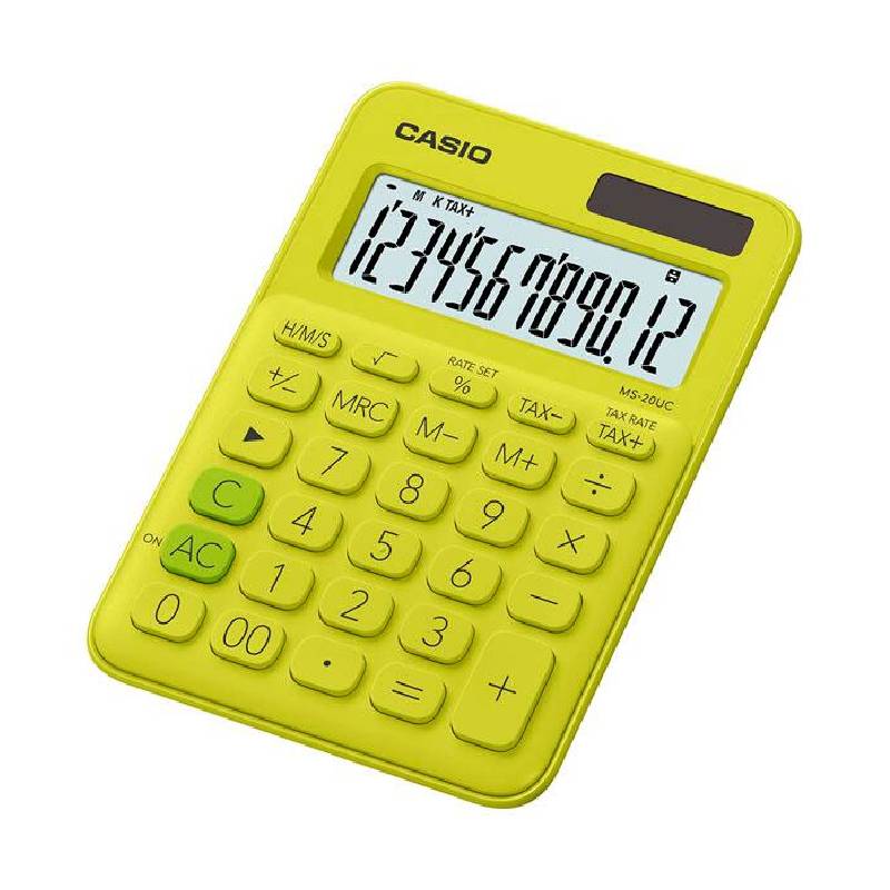 Calculatrice CASIO 12 Chiffres Avec Taxe Pile+Solaire - Jaune