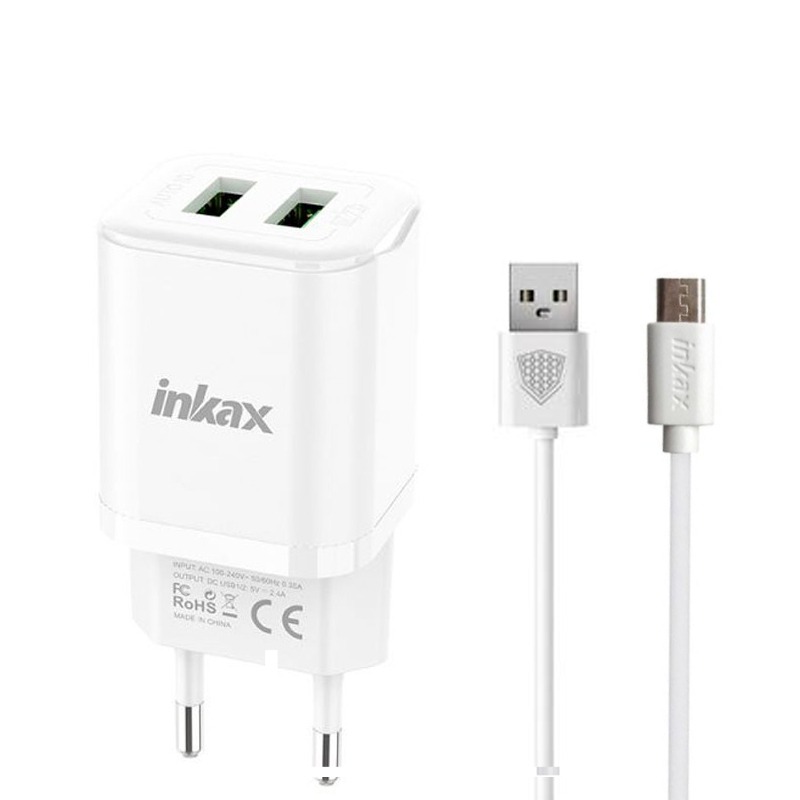 Chargeur INKAX HC-02 Avec Câble Micro USB - Blanc