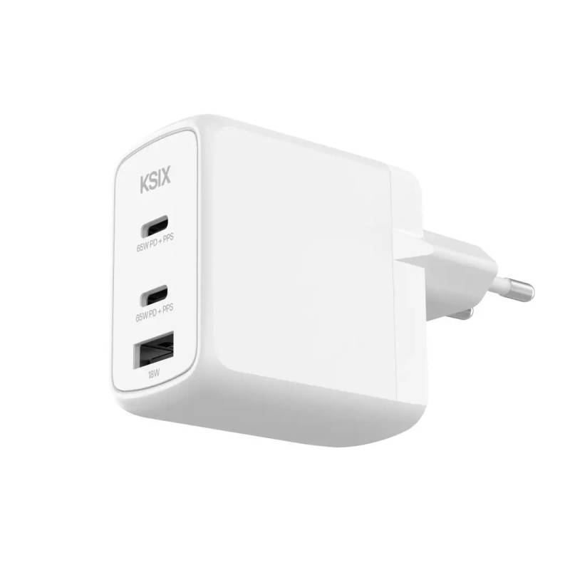 Chargeur KSIX GaN 65W 3 Ports (2 USB-C + 1 USB-A) - Blanc