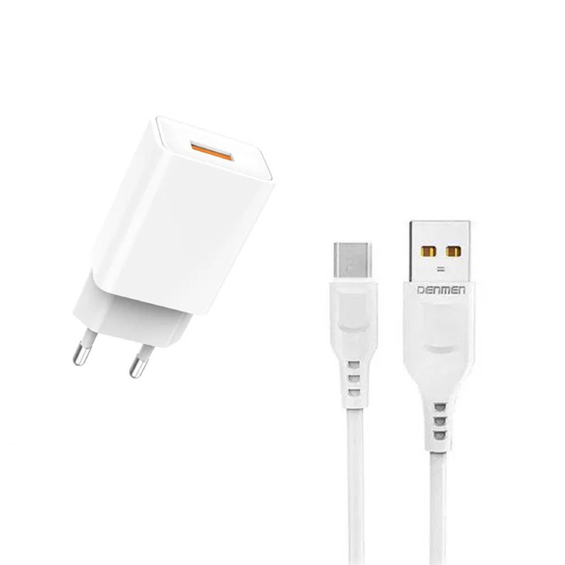 Chargeur Smartphone DENMEN Avec Cable Micro USB DC01V  2.4A - Blanc