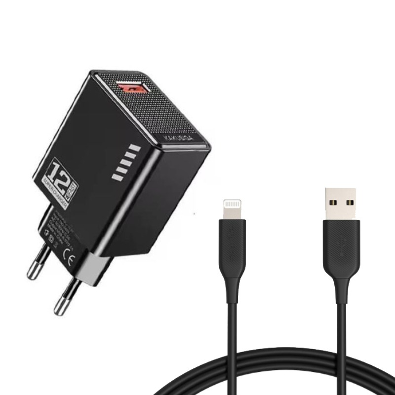 Chargeur smartphone KAKUSIGA Avec Cable USB vers IOS - Noir