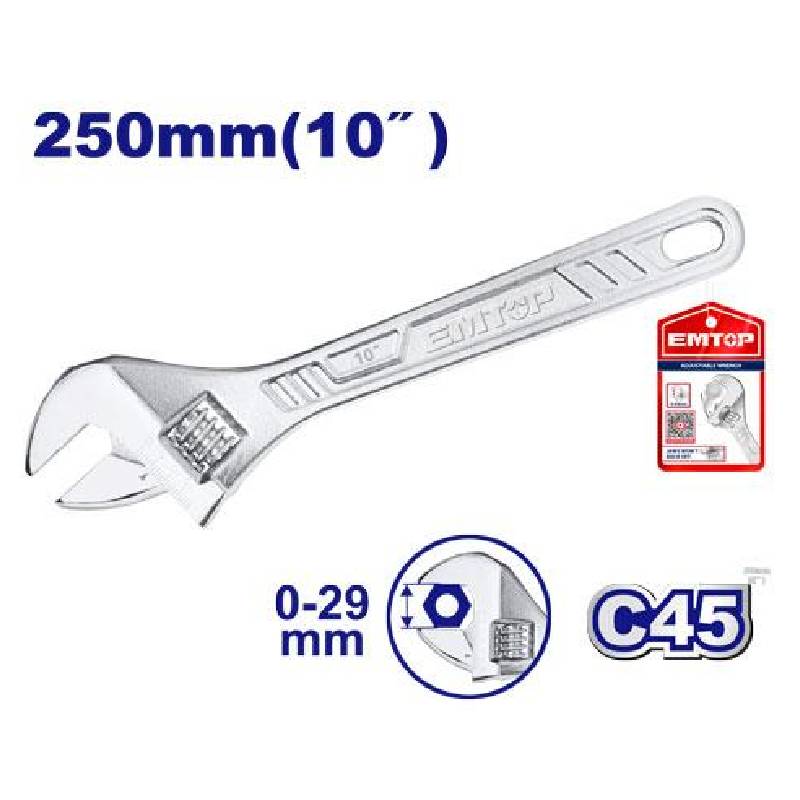 Clé à molette EMTOP 10 "/250MM 0-29 EAWH131022