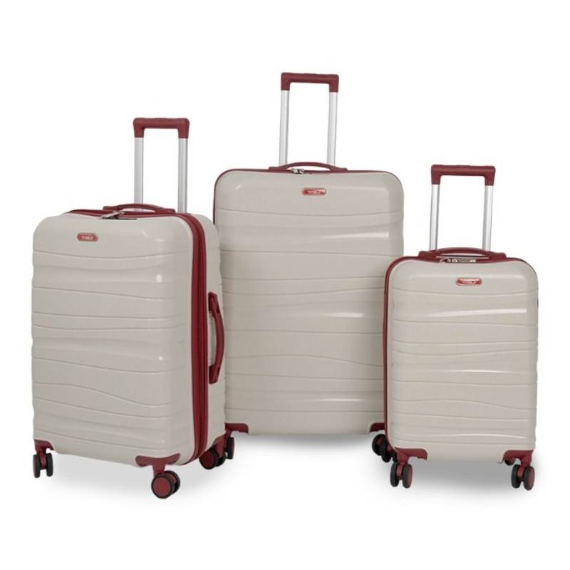 Ensemble de 3 Valises TITOU Incassable Avec Roues Démontables - Blanc&Rouge bordeaux