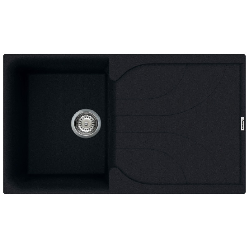 Évier De Cuisine Encastrable FOCUS Graniteck 1 Bac + égouttoir 86cm - Noir