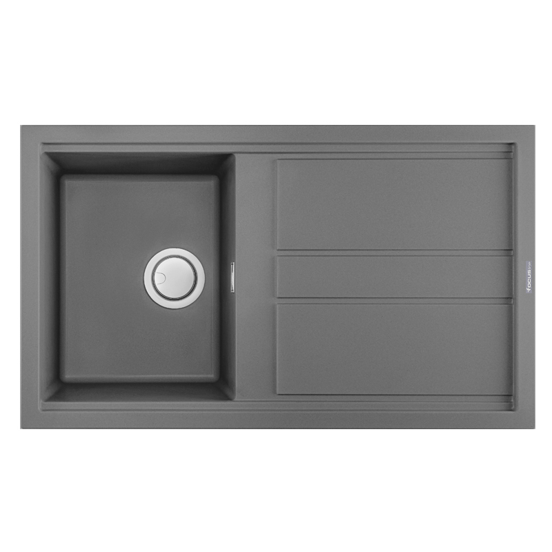 Évier De Cuisine Encastrable FOCUS Graniteck 86cm 1 Bac + égouttoir Gris
