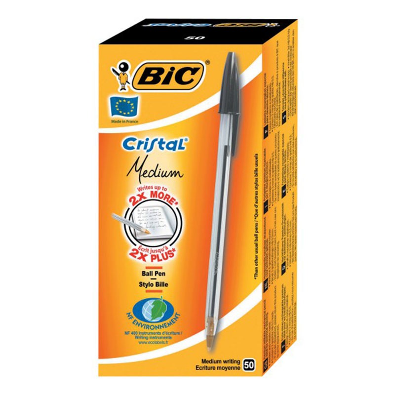 Pack de 50 Stylos à Bille BIC Cristal Medium Noir