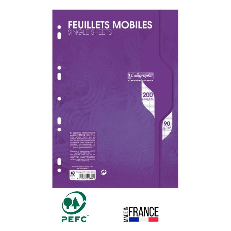 Feuille Mobile CALLIGRAPHE Perforées Seyès 200 Pages A4 90Gr S/Film