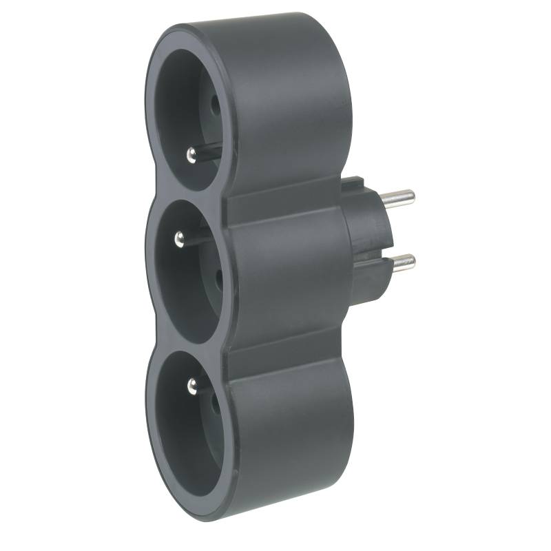Fiche Triplite LEGRAND 3 Prises 2P+T Frontales - Noir et Gris Foncé