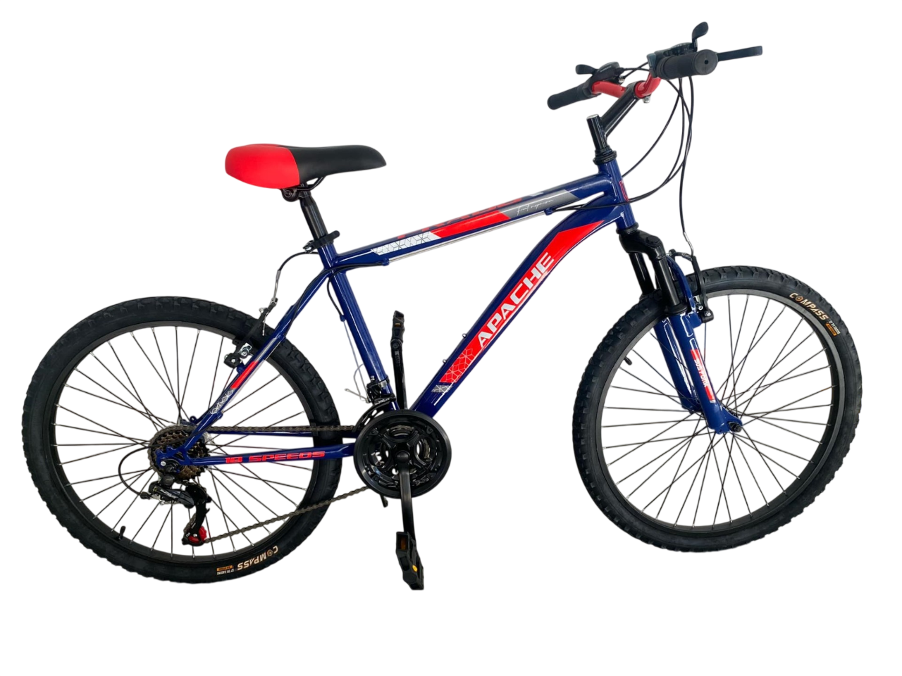 Bicyclette VTT PRADO Apache Pour Homme 18 Vitesse 24'' Bleu et Rouge