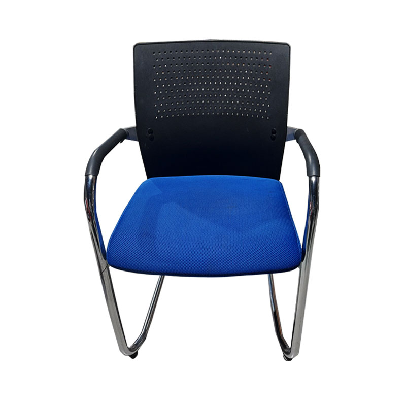 Chaise Visiteur Avec Dossier Perforée & Accoudoirs Fixe - Noir&Bleu (CH0066)