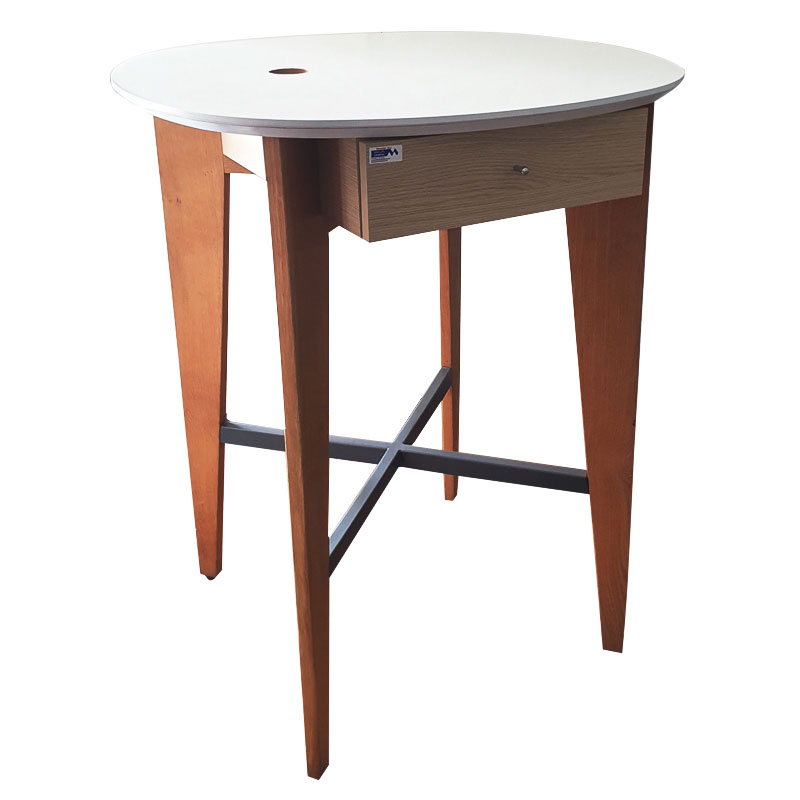 Table Ronde Avec Tiroir En MDF Et Piétement En Acier - Blanc (TAB0001)