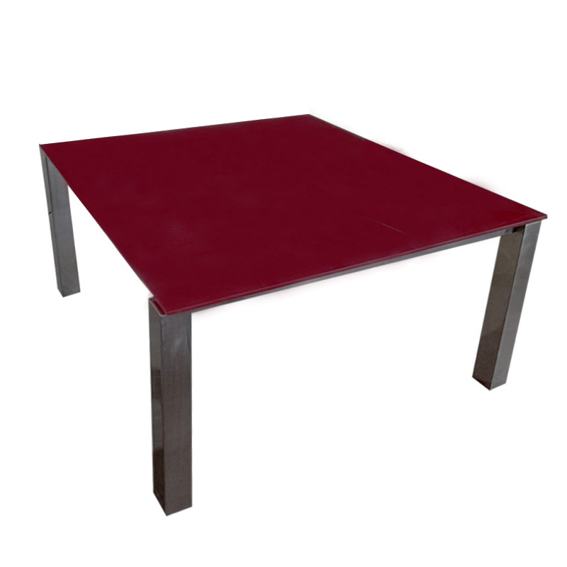Table De Réunion Carré Avec Plateu Verre & Piétement En Acier - Rouge