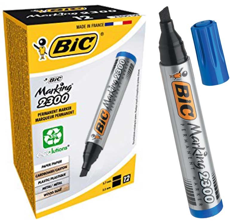 Pack de 12 Marqueurs Permanents BIC Marking 2300 - Bleu