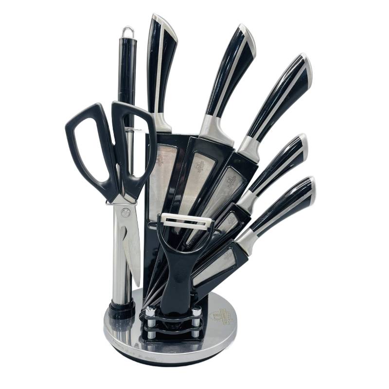 Kit De Couteaux 9 Pièces SINARCO avec Bloc Rotatif et Accessoires