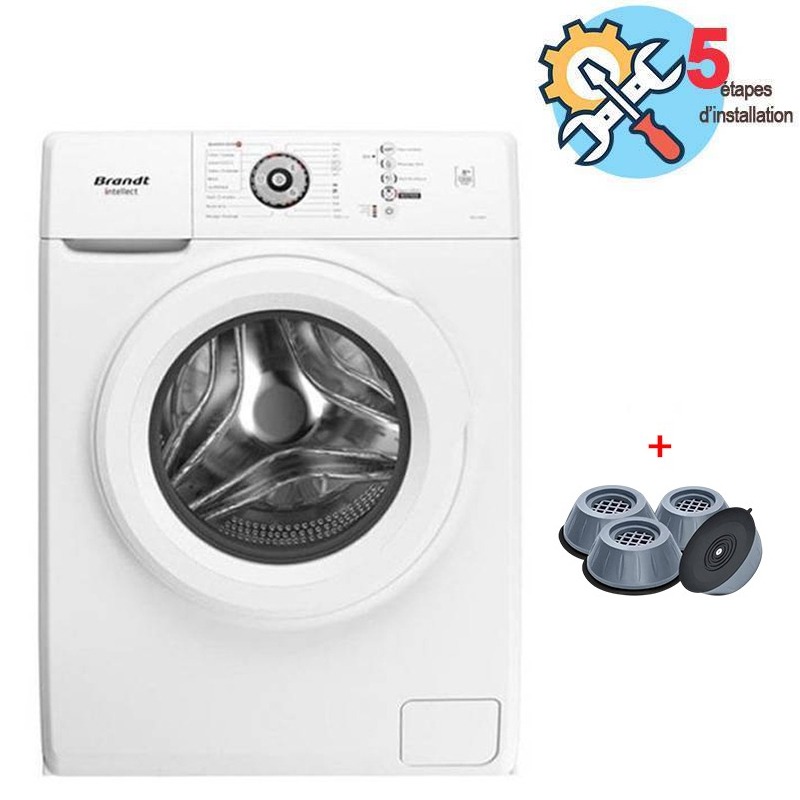 Lave Linge Frontal BRANDT BAL62WW 6 Kg Blanc + Pack 4 Tampons Anti-Vibration