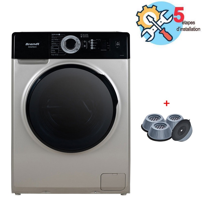 Lave Linge Frontal BRANDT BAM74SBL 7Kg + Pack 4 Tampons Anti-Vibration