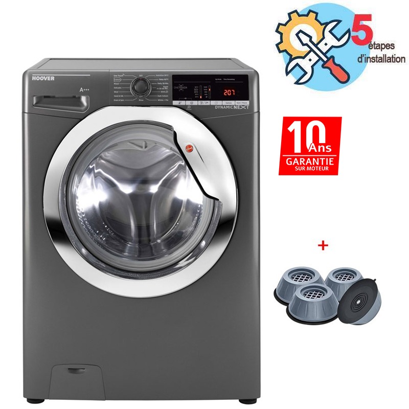 Lave linge Frontal HOOVER DXOA49C3R-80 Smart 9 Kg + Pack 4 Tampons Anti-Vibration